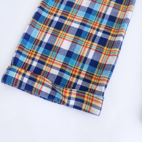 70's Inspired Yellow &  Blue Checker Print Wide Leg Pants - Picture 5 of 14